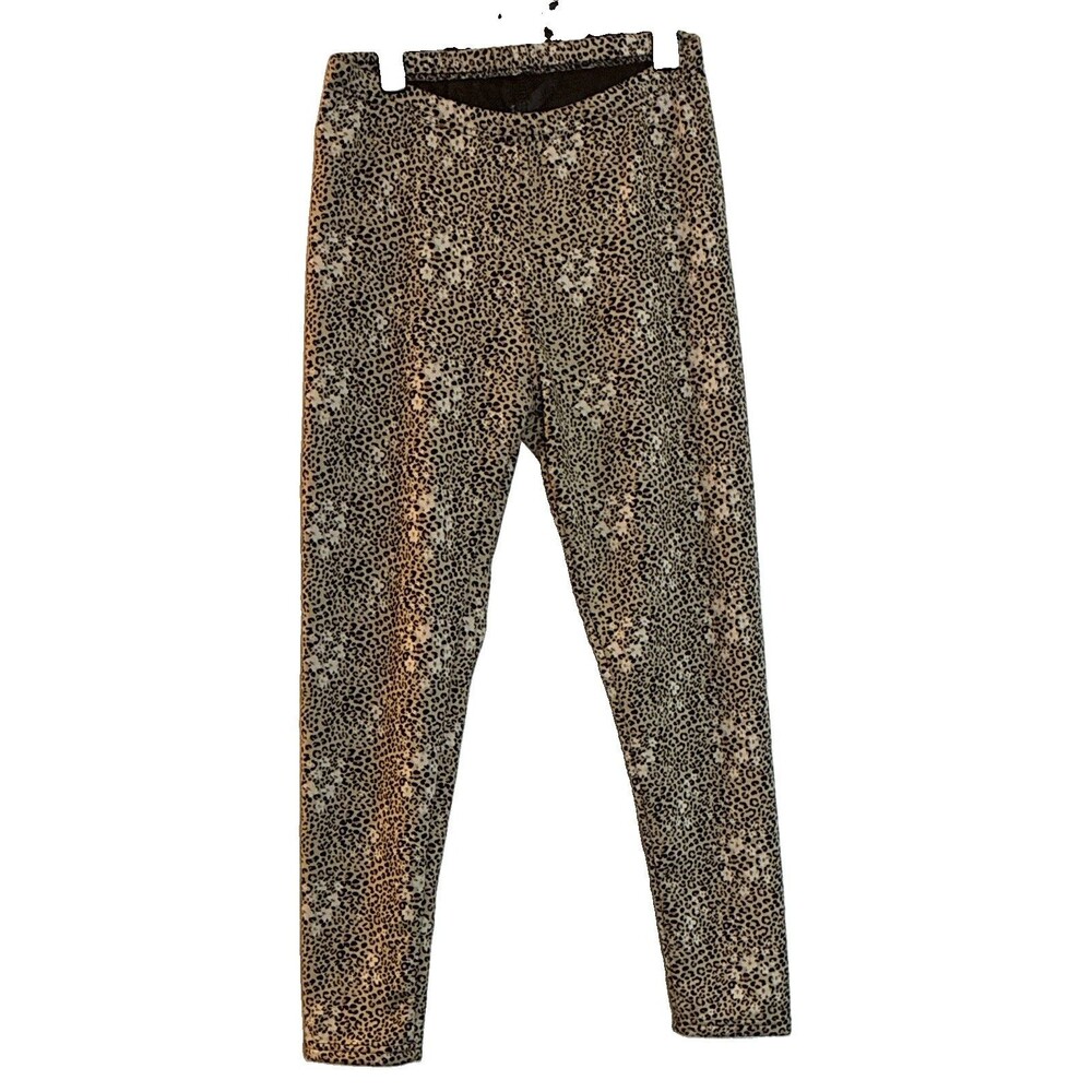 Just Cozy Fleece Lined Legging Thermal Base Layer Leopard Print XL Soft Faux Fur
